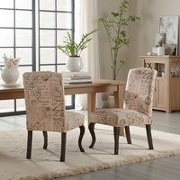 Lynna Dining Chair Set of 2, Beige Script Pattern Design, Carved Legs -BM337037