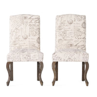 Lynna Dining Chair Set of 2, Beige Script Pattern Design, Carved Legs -BM337037