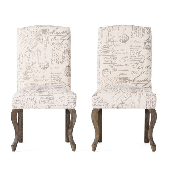 Lynna Dining Chair Set of 2, Beige Script Pattern Design, Carved Legs -BM337037