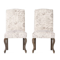 Lynna Dining Chair Set of 2, Beige Script Pattern Design, Carved Legs -BM337037