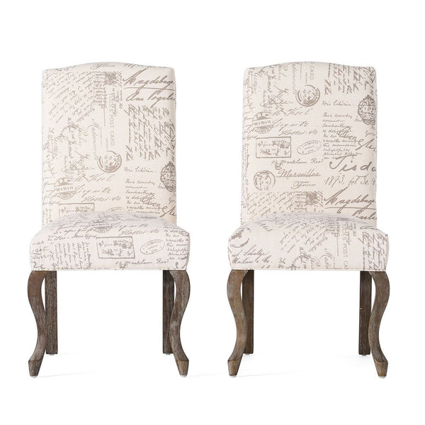 Lynna Dining Chair Set of 2, Beige Script Pattern Design, Carved Legs -BM337037