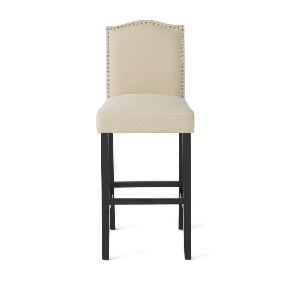 Marky Barstool Chair Set of 2, Arched Back and Footrest, Beige Fabric -BM337038