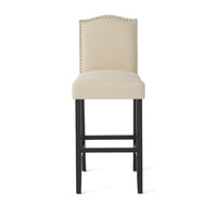 Marky Barstool Chair Set of 2, Arched Back and Footrest, Beige Fabric -BM337038