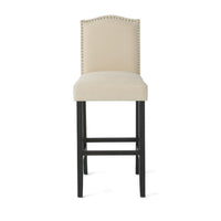 Marky Barstool Chair Set of 2, Arched Back and Footrest, Beige Fabric -BM337038