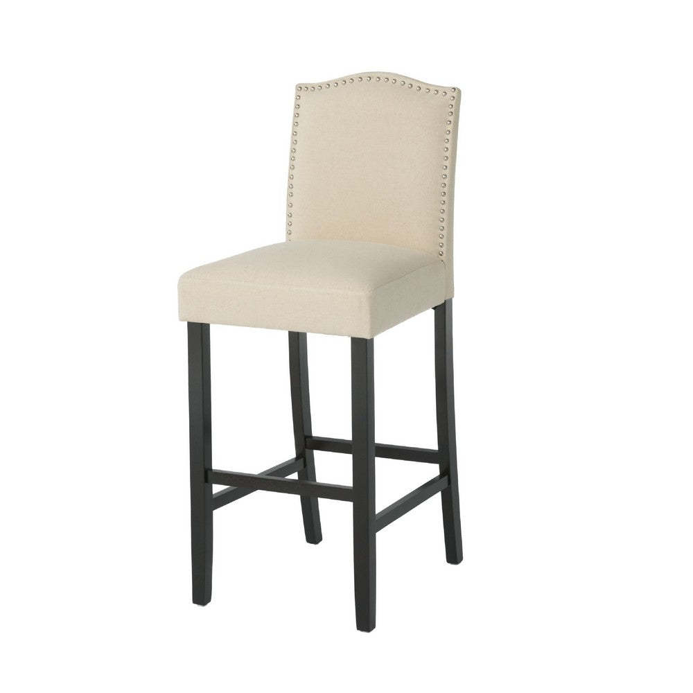 Marky Barstool Chair Set of 2, Arched Back and Footrest, Beige Fabric -BM337038