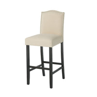 Marky Barstool Chair Set of 2, Arched Back and Footrest, Beige Fabric -BM337038