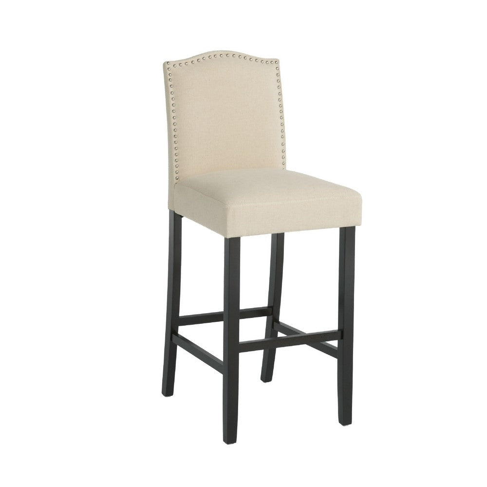 Marky Barstool Chair Set of 2, Arched Back and Footrest, Beige Fabric -BM337038