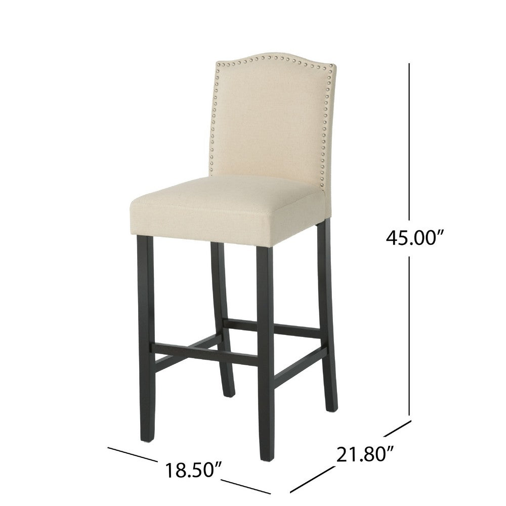 Marky Barstool Chair Set of 2, Arched Back and Footrest, Beige Fabric -BM337038