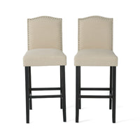 Marky Barstool Chair Set of 2, Arched Back and Footrest, Beige Fabric -BM337038
