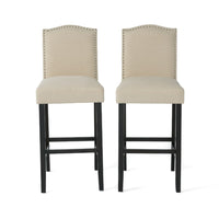 Marky Barstool Chair Set of 2, Arched Back and Footrest, Beige Fabric -BM337038