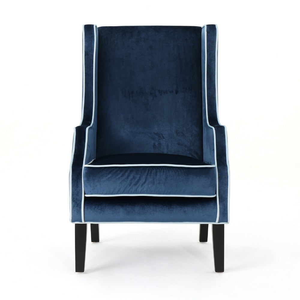 Vendy Club Armchair, High Wing Backrest, Rubberwood Legs, Blue Velvet -BM337039