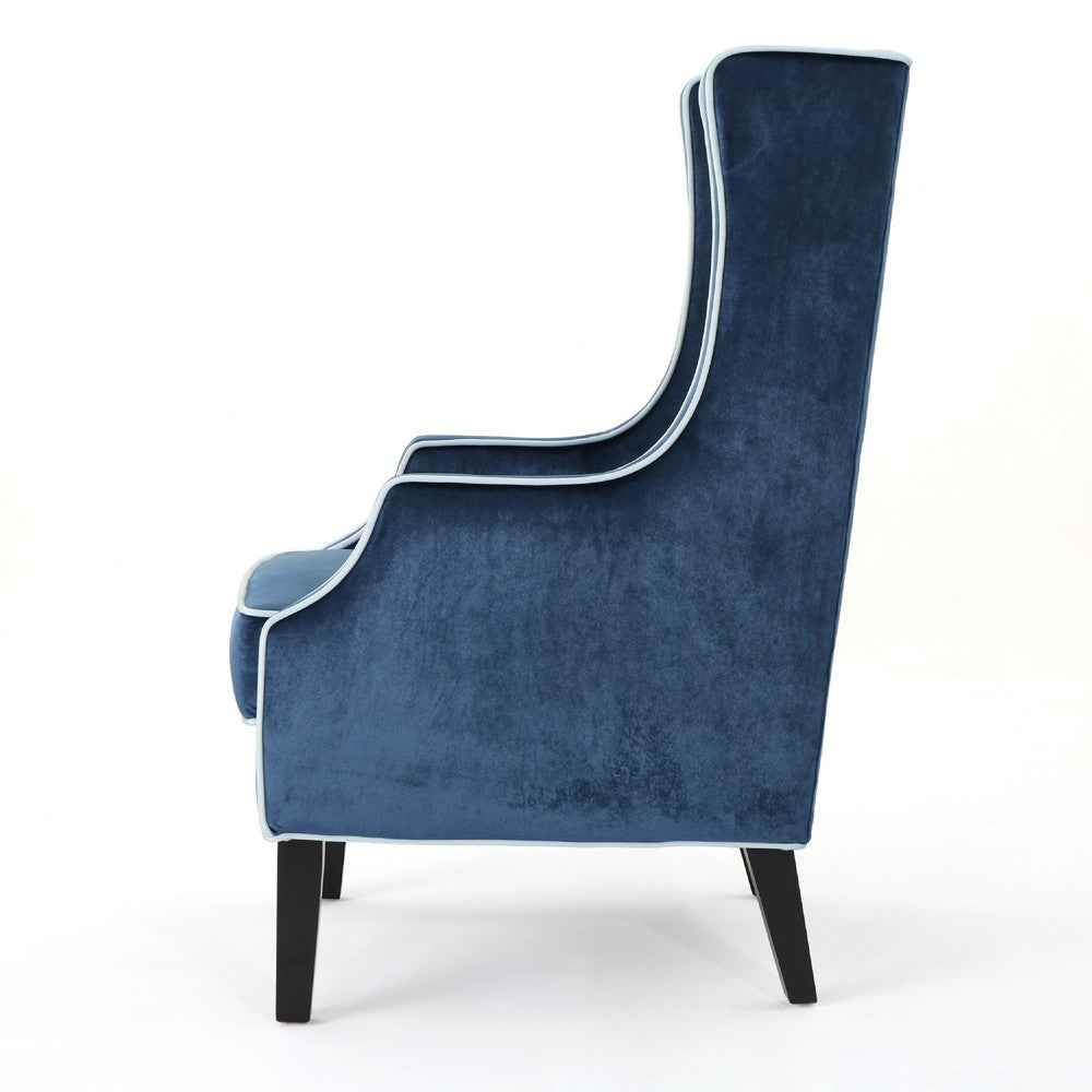 Vendy Club Armchair, High Wing Backrest, Rubberwood Legs, Blue Velvet -BM337039