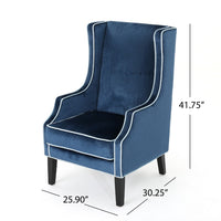 Vendy Club Armchair, High Wing Backrest, Rubberwood Legs, Blue Velvet -BM337039