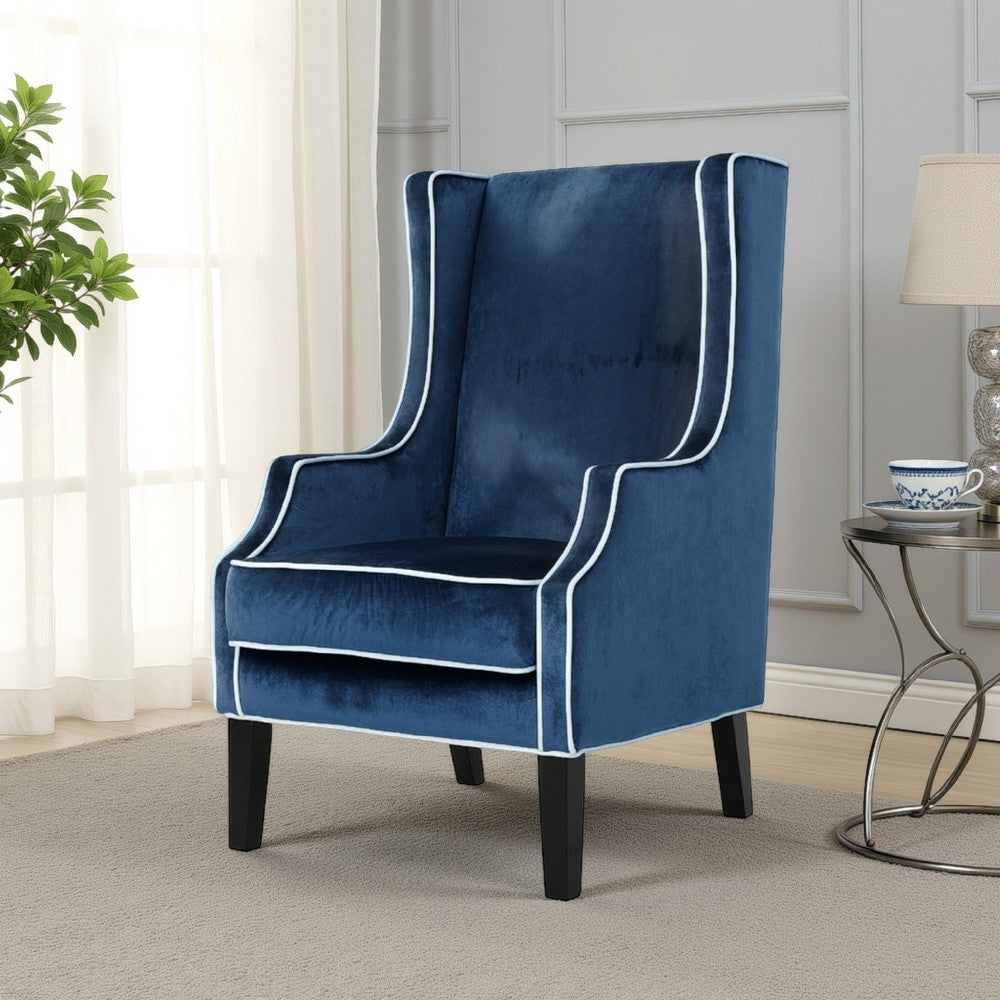 Vendy Club Armchair, High Wing Backrest, Rubberwood Legs, Blue Velvet -BM337039