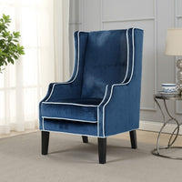Vendy Club Armchair, High Wing Backrest, Rubberwood Legs, Blue Velvet -BM337039