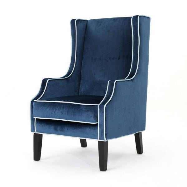 Vendy Club Armchair, High Wing Backrest, Rubberwood Legs, Blue Velvet -BM337039