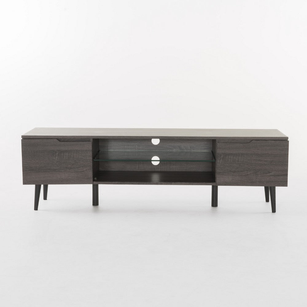 Gavin TV Stand Media Cabinet with 2 Doors, Tempered Glass, Gray Wood -BM337041