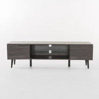 Gavin TV Stand Media Cabinet with 2 Doors, Tempered Glass, Gray Wood -BM337041