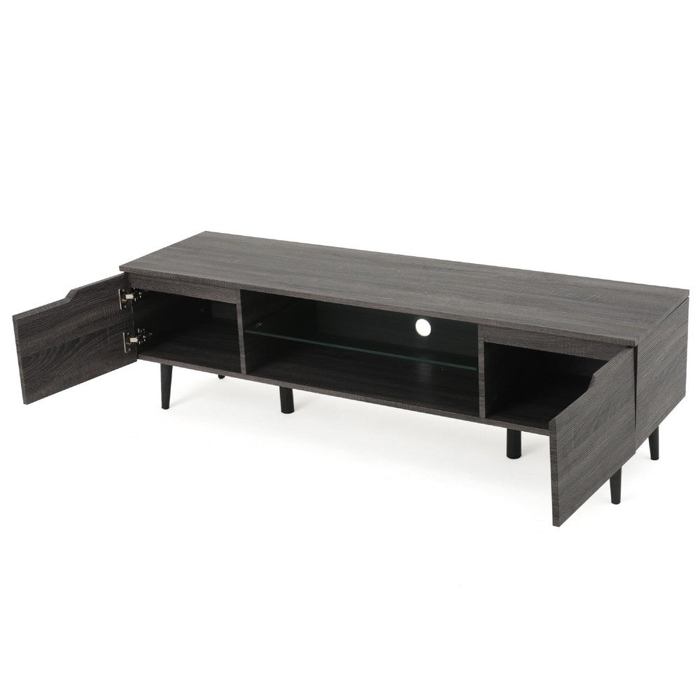 Gavin TV Stand Media Cabinet with 2 Doors, Tempered Glass, Gray Wood -BM337041