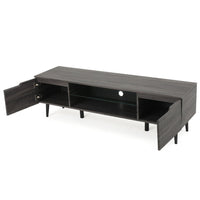 Gavin TV Stand Media Cabinet with 2 Doors, Tempered Glass, Gray Wood -BM337041