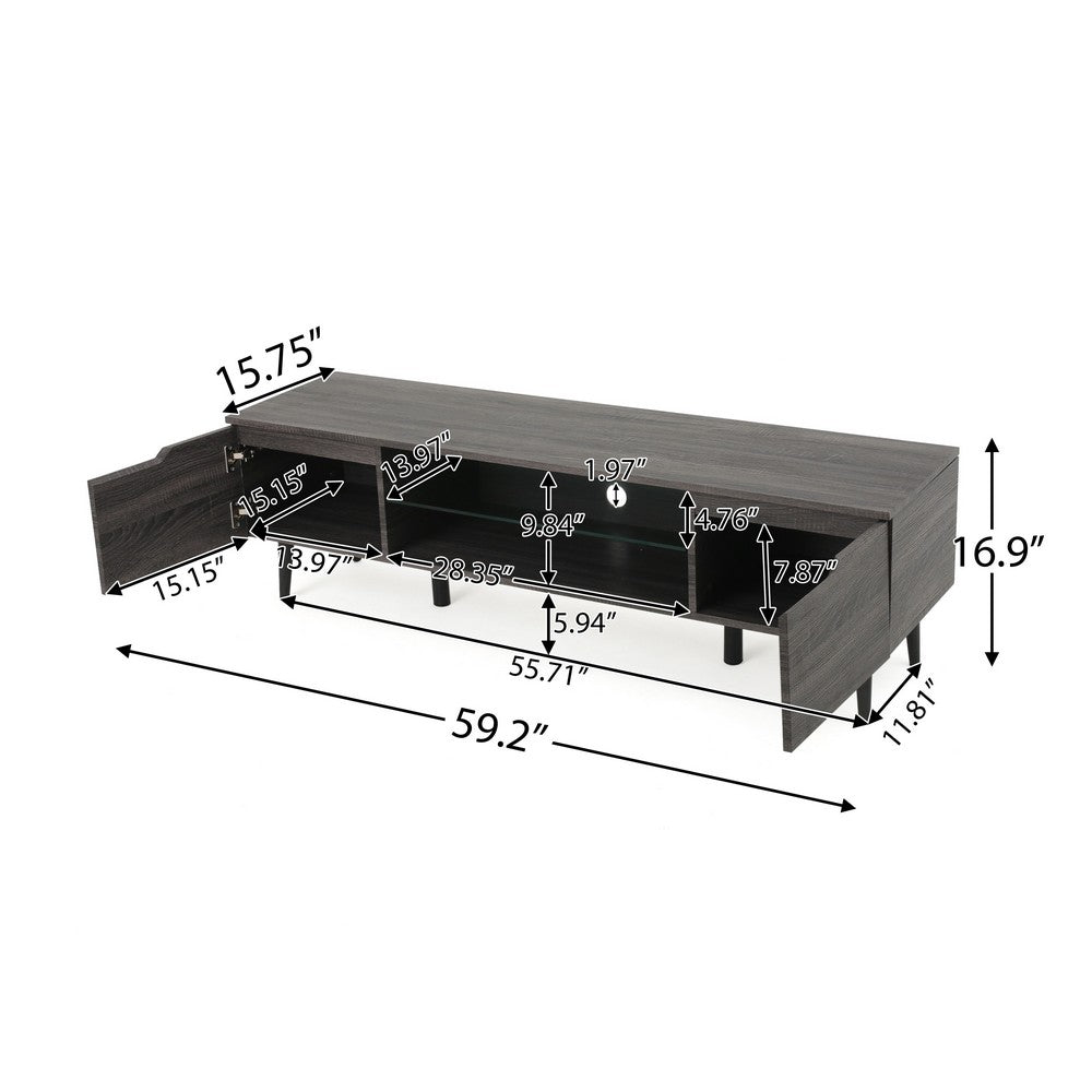 Gavin TV Stand Media Cabinet with 2 Doors, Tempered Glass, Gray Wood -BM337041
