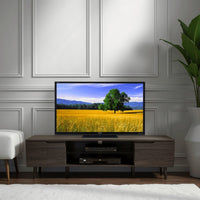 Gavin TV Stand Media Cabinet with 2 Doors, Tempered Glass, Gray Wood -BM337041