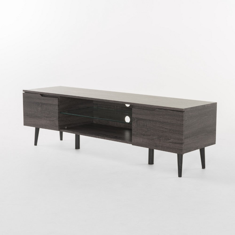 Gavin TV Stand Media Cabinet with 2 Doors, Tempered Glass, Gray Wood -BM337041