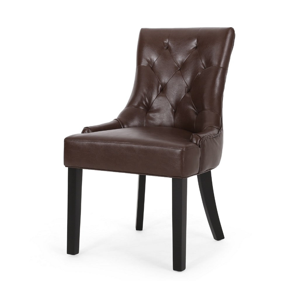 Chen Dining Chair Set of 2, Curved Brown Diamond Tufted Faux Leather -BM337042