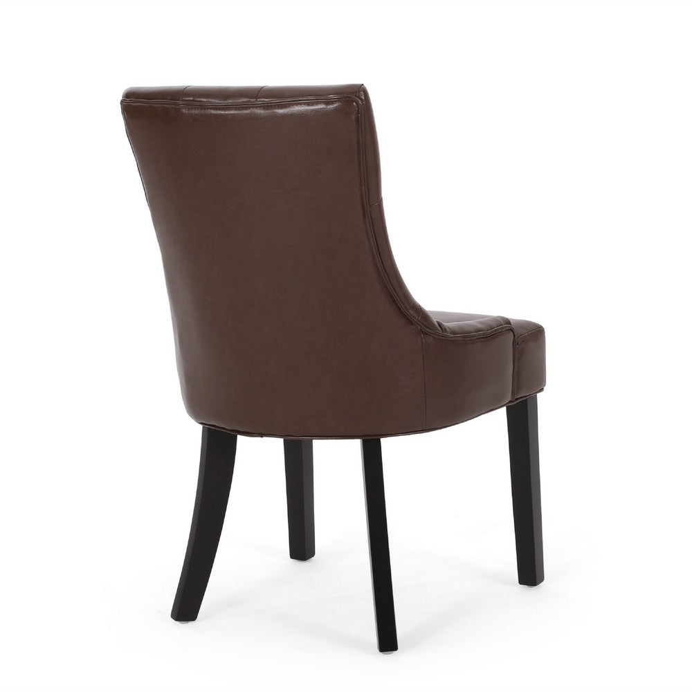 Chen Dining Chair Set of 2, Curved Brown Diamond Tufted Faux Leather -BM337042