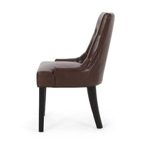 Chen Dining Chair Set of 2, Curved Brown Diamond Tufted Faux Leather -BM337042