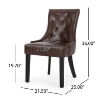 Chen Dining Chair Set of 2, Curved Brown Diamond Tufted Faux Leather -BM337042