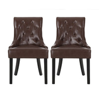 Chen Dining Chair Set of 2, Curved Brown Diamond Tufted Faux Leather -BM337042