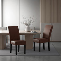 Serie Dining Chair Set of 2, Rubberwood, Dark Brown Faux Leather -BM337043
