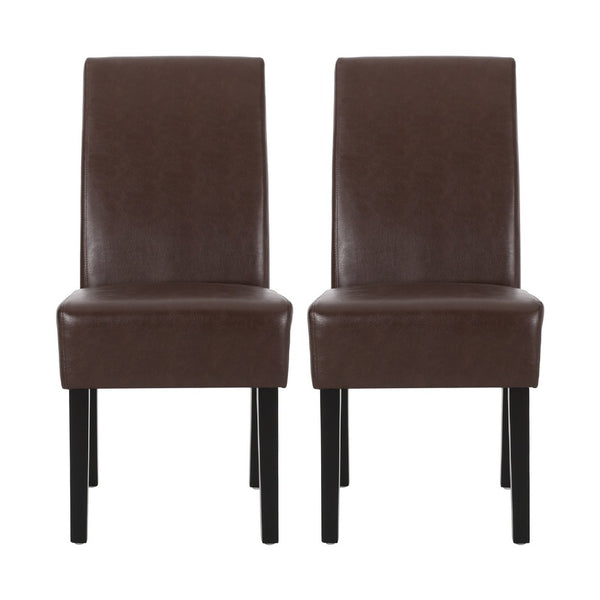 Serie Dining Chair Set of 2, Rubberwood, Dark Brown Faux Leather -BM337043