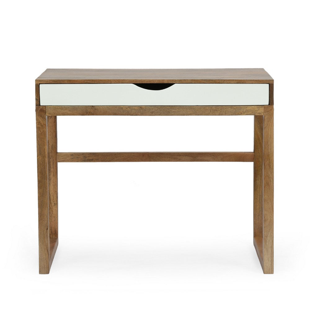 Helena Writing Desk, Drawer and Sled Leg Design, Natural Mango Wood -BM337044