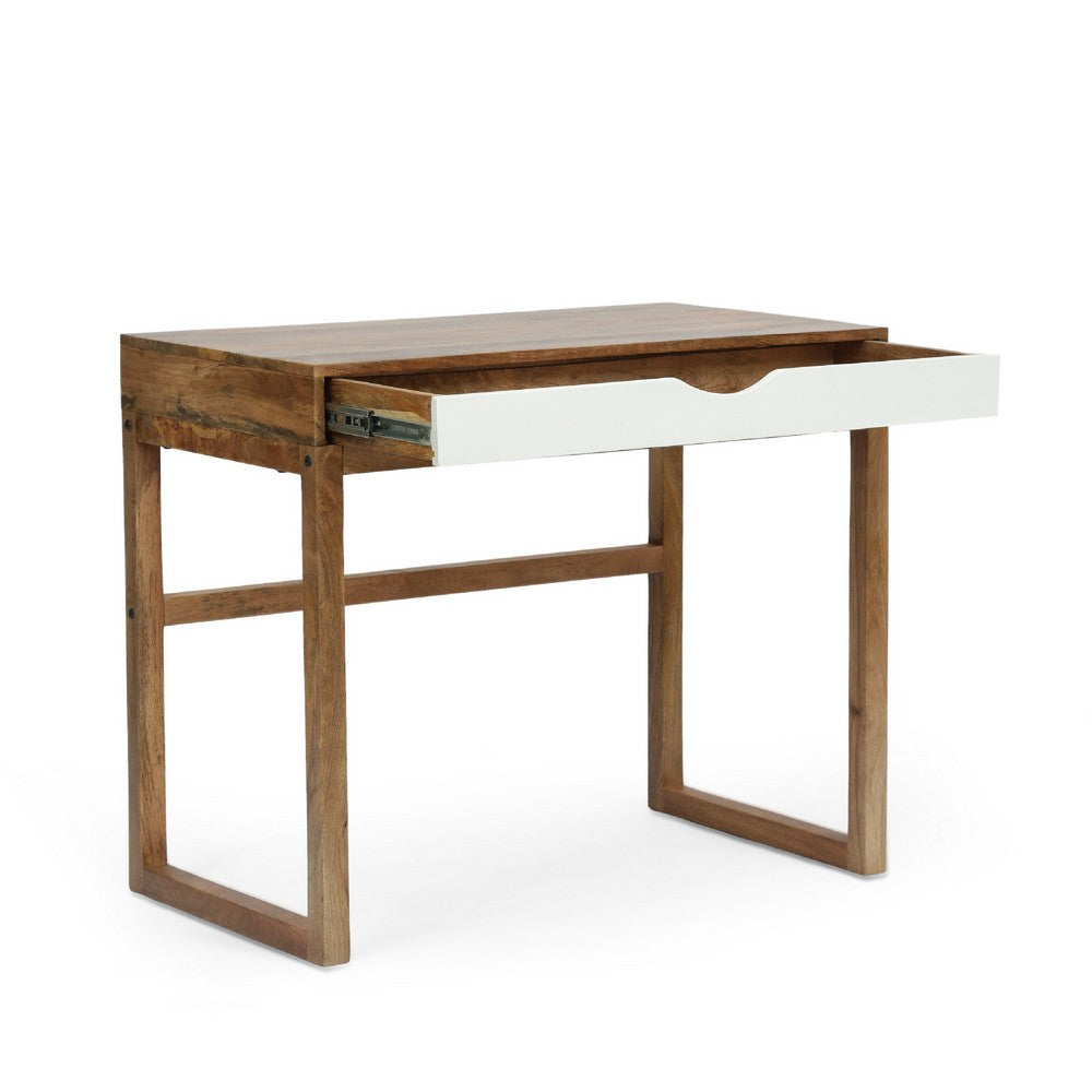 Helena Writing Desk, Drawer and Sled Leg Design, Natural Mango Wood -BM337044