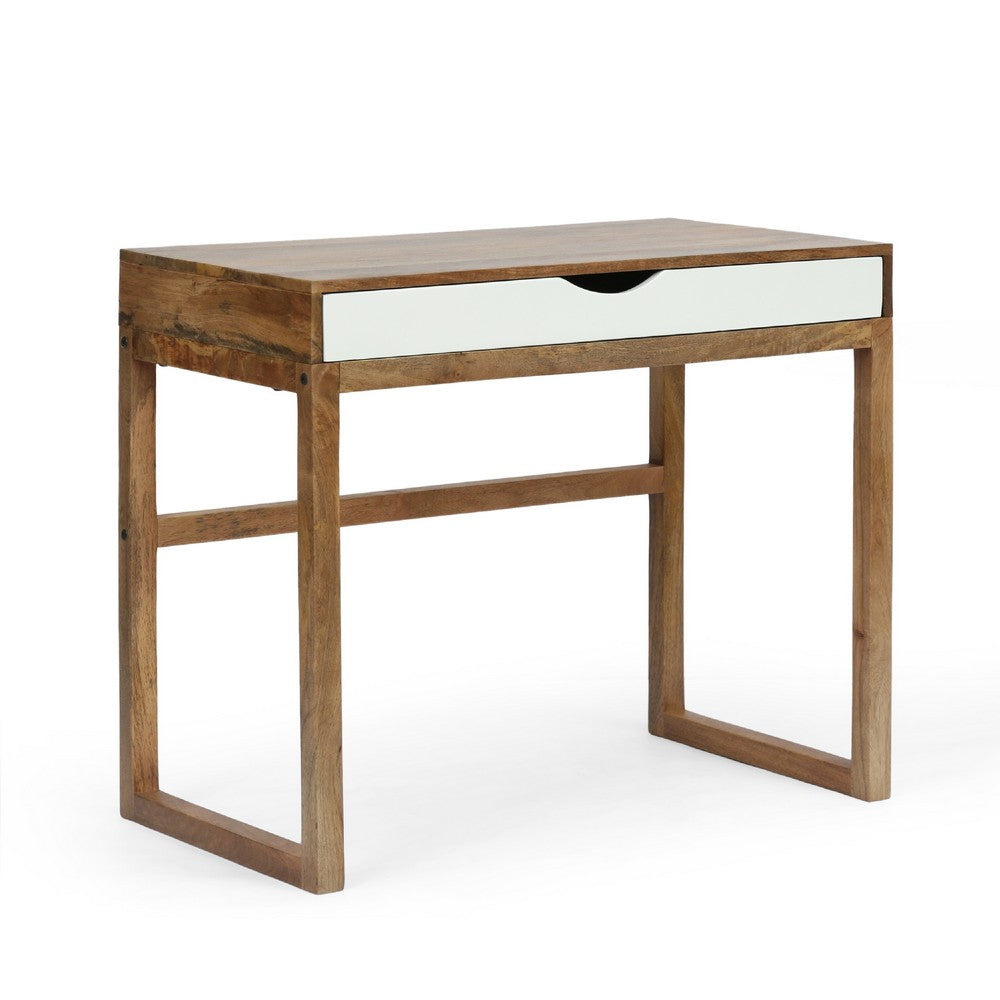 Helena Writing Desk, Drawer and Sled Leg Design, Natural Mango Wood -BM337044