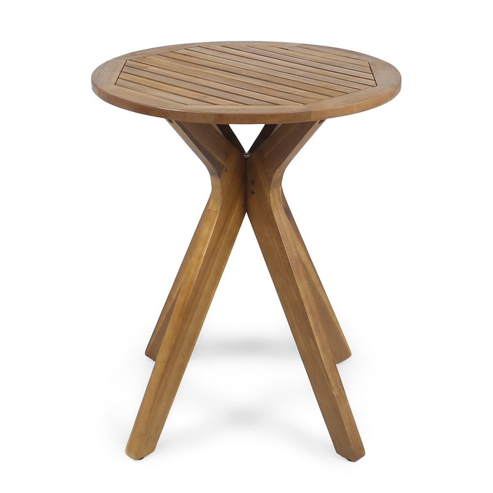 Ambre Outdoor Bistro Table, 30 Inch Slatted Round Top, Teak Brown Wood -BM337046