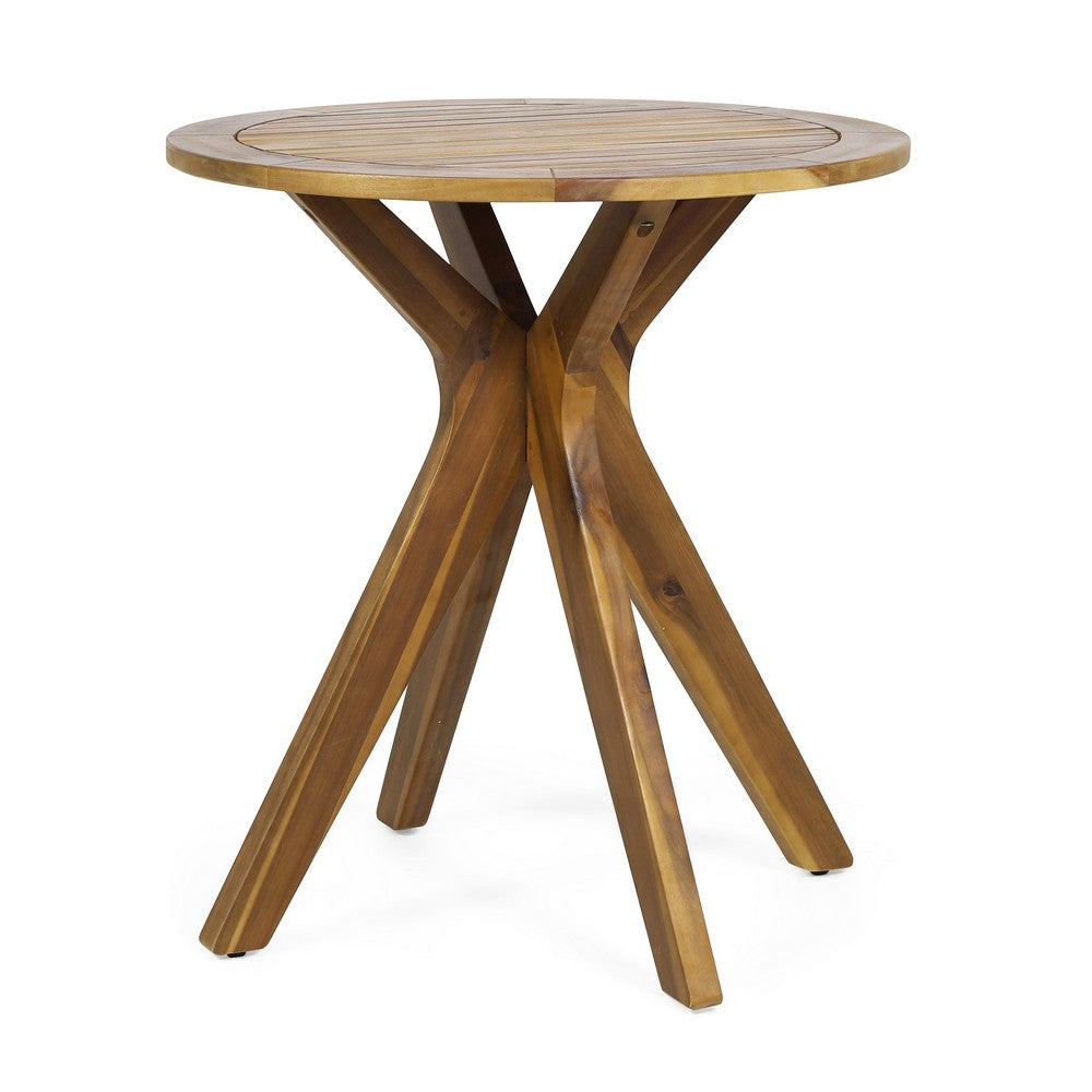 Ambre Outdoor Bistro Table, 30 Inch Slatted Round Top, Teak Brown Wood -BM337046