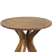 Ambre Outdoor Bistro Table, 30 Inch Slatted Round Top, Teak Brown Wood -BM337046