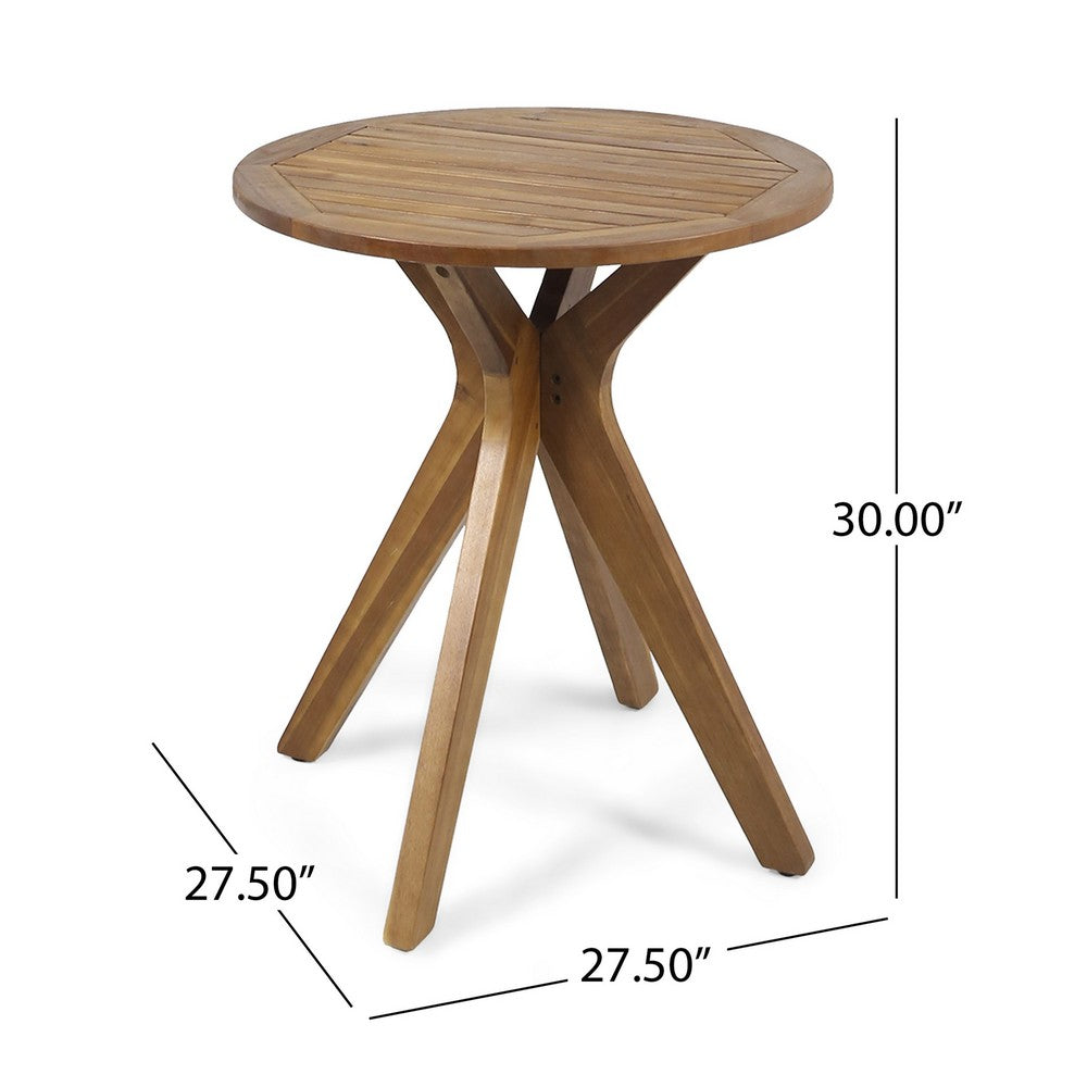 Ambre Outdoor Bistro Table, 30 Inch Slatted Round Top, Teak Brown Wood -BM337046