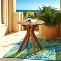 Ambre Outdoor Bistro Table, 30 Inch Slatted Round Top, Teak Brown Wood -BM337046
