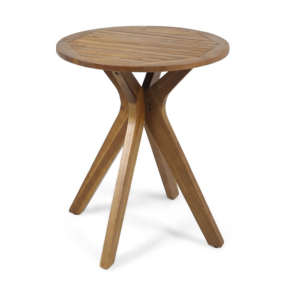 Ambre Outdoor Bistro Table, 30 Inch Slatted Round Top, Teak Brown Wood -BM337046