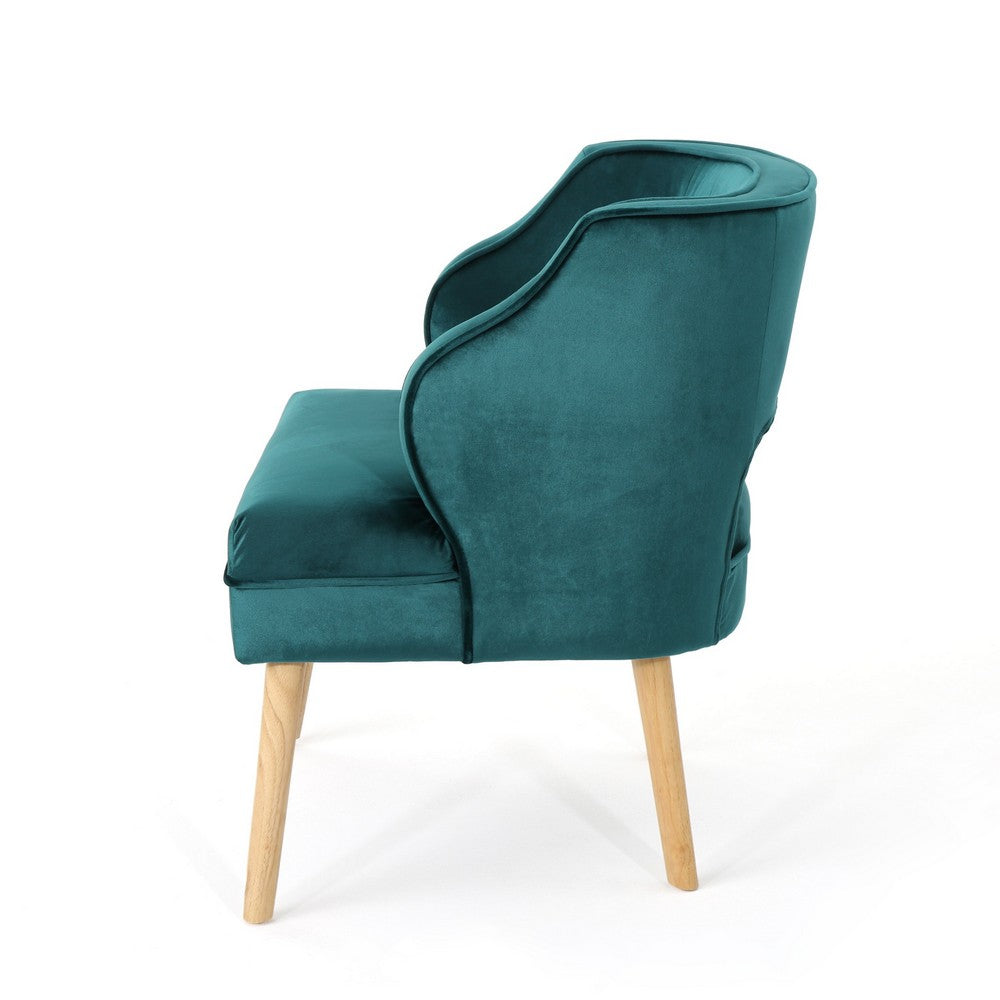 Joen Accent Chair, Curved Backrest, Rubberwood Legs, Teal Blue Velvet -BM337048