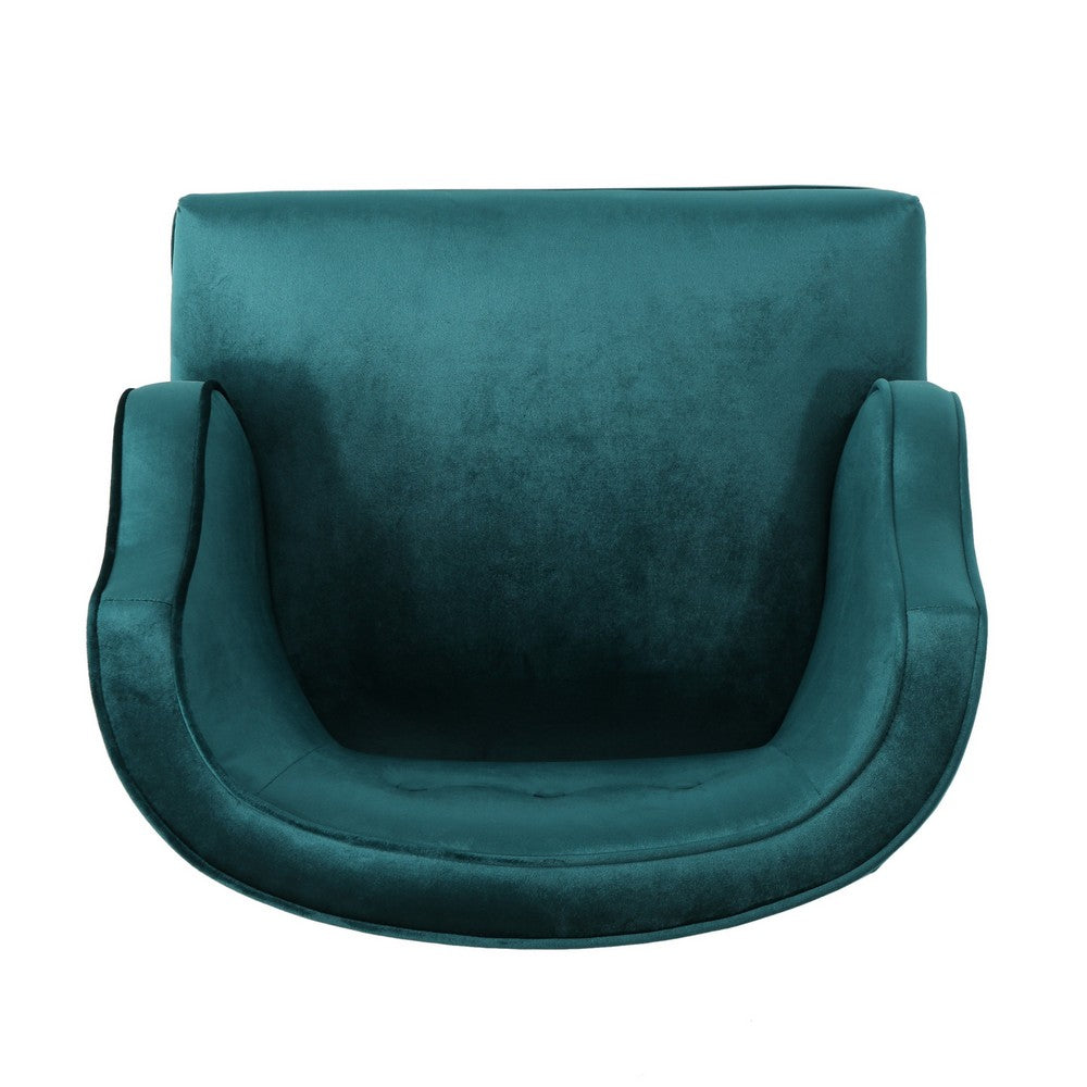 Joen Accent Chair, Curved Backrest, Rubberwood Legs, Teal Blue Velvet -BM337048