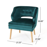 Joen Accent Chair, Curved Backrest, Rubberwood Legs, Teal Blue Velvet -BM337048