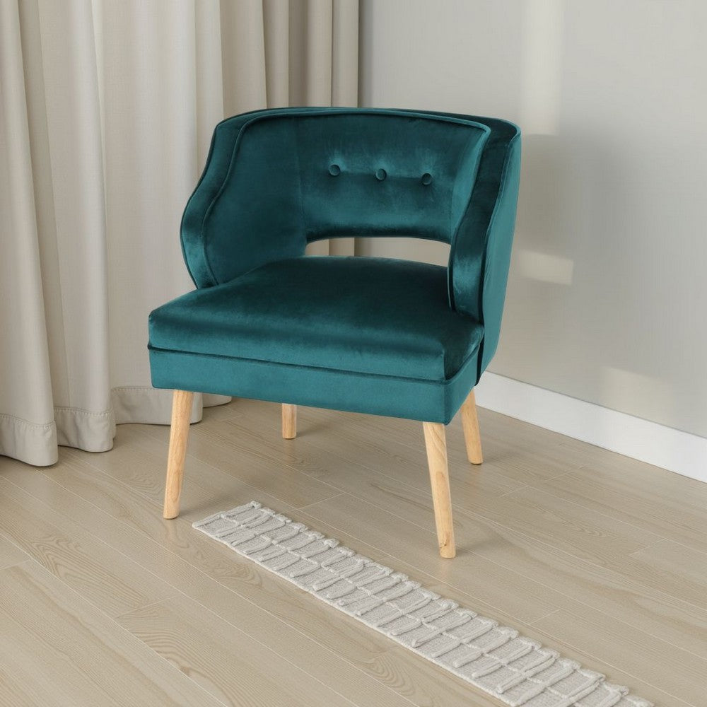 Joen Accent Chair, Curved Backrest, Rubberwood Legs, Teal Blue Velvet -BM337048