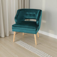Joen Accent Chair, Curved Backrest, Rubberwood Legs, Teal Blue Velvet -BM337048