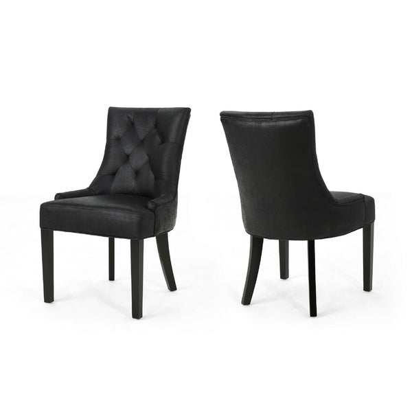 Chen Dining Chair Set of 2, Curved Back, Black Diamond Tuft Microfiber -BM337051