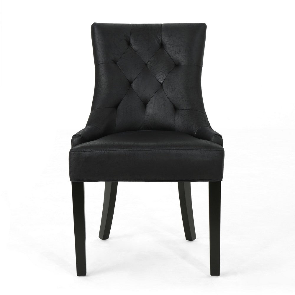 Chen Dining Chair Set of 2, Curved Back, Black Diamond Tuft Microfiber -BM337051